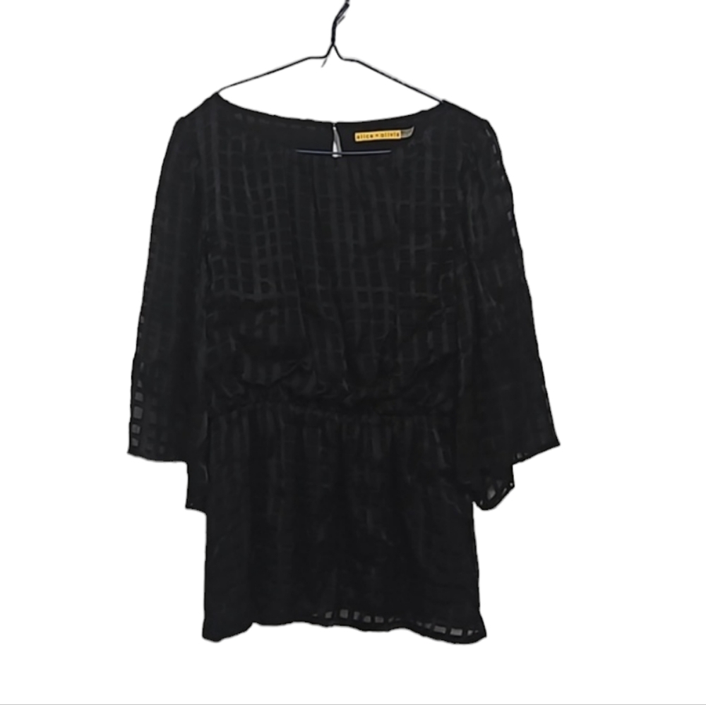 Alice + Olivia Black Window Pane Silk Tunic Top
